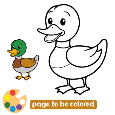 Çocuklar için şirin ördek boyama sayfası.