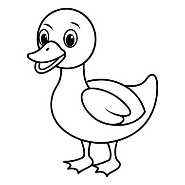 Renklendirmeye ve eğlenceli aktivitelere hazır genç bir ördek yavrusunun şirin taslağı.