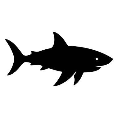 Beyaz arka planda izole edilmiş bir köpekbalığı silueti.