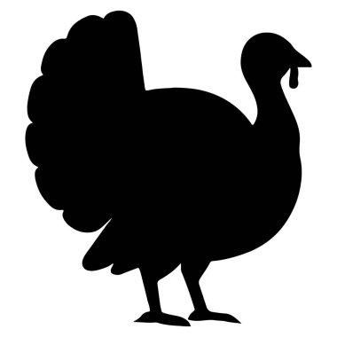 Beyaz arka planda izole edilmiş bir hindinin siyah silueti.