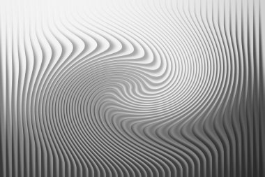 Gri tonda büyüleyici bir soyut desen çarpık çizgilerin merkezi girdabını oluşturur. Görüntü dalgalı dokuları ve dalgalı oluşumlarıyla dinamik bir optik illüzyon yaratır..