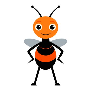 Neşeli bir çizgi film karakteri gururla kanatları açık durur. Bu arkadaş canlısı böcek büyük, anlamlı gözlere ve sembolik turuncu ve siyah bantlara sahiptir. Oyuncak tasarımlar için mükemmeldir..