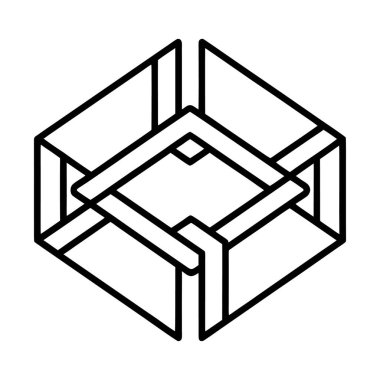 İmkansız bir optik illüzyon içeren çarpıcı bir soyut geometrik tasarım. Bu karmaşık çizgi sanatı büyüleyici bir görsel paradoks sunuyor, dinamik ve soyut bir form yaratıyor..