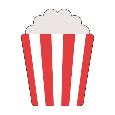 Tüylü patlamış mısırla dolu klasik kırmızı ve beyaz çizgili patlamış mısır kabı. Film geceleri, partiler ya da lezzetli atıştırmalıklar için mükemmel bir fırsat..