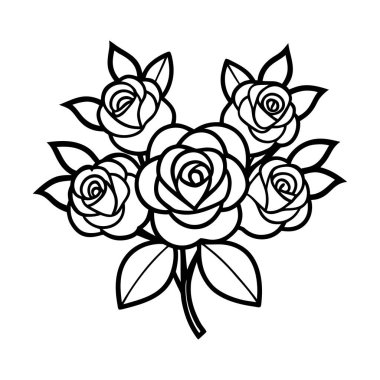 Zarif yaprakları ve tek bir gövdesi olan, çeşitli yaratıcı ve dekoratif uygulamalar için ideal beş çiçekli bir gül buketinin büyüleyici bir çizgisi..