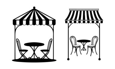 Kafeler ve bistrolar için mükemmel açık hava oturma düzenini keşfedin. Bu tasarımlarda klasik bistro masaları ve sandalyeler zarif çizgili tentelerle korunuyor ve her kurum için zamansız bir cazibe uyandırıyor..