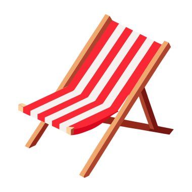 Tahtadan yapılmış canlı kırmızı ve beyaz çizgili bir iskemle. Kumsalda, havuzda ya da bahçede uzanmak için mükemmel. Klasik tasarımı yaz rahatlığını çağrıştırıyor..
