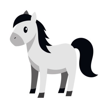 Çekici bir şekilde tasvir edilmiş sevimli çizgi film atı. Gri ceketi, siyah yelesi ve kuyruğu çeşitli yaratıcı projeler için eğlenceli ve dostane bir görüntü oluşturur..