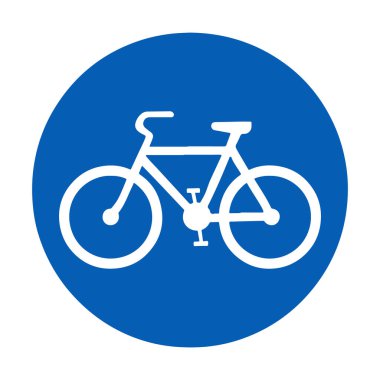 Canlı bir mavi daire sembolü içinde temiz beyaz bisiklet simgesi