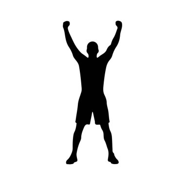 Zafer vektör illüstrasyonuyla kutlanan adam