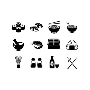 Suşi restoran simgeleri vektör illüstrasyonunu düz tasarladı