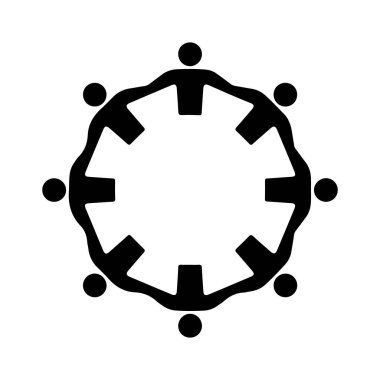 Siyah dişli insanlar vektör illüstrasyonu, düz tasarım takım çalışması konsepti etrafında