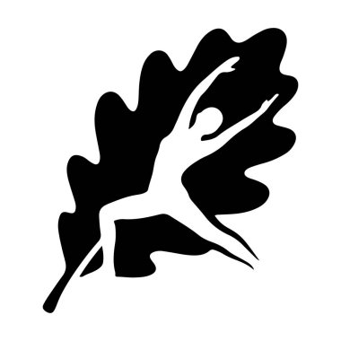 Dinamik insan büyük bir meşe yaprağı çizimi önünde dans ediyor.