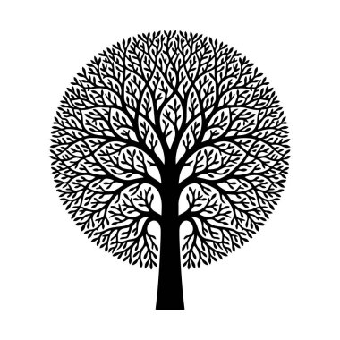 Geniş dalları olan siyah ağaç silueti ve vektör illüstrasyonunu bırakıyor