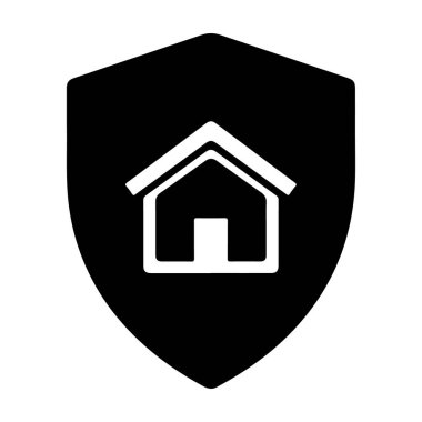 Ev simgesi vektör illüstrasyonlu kalkan, düz tasarım sembolü