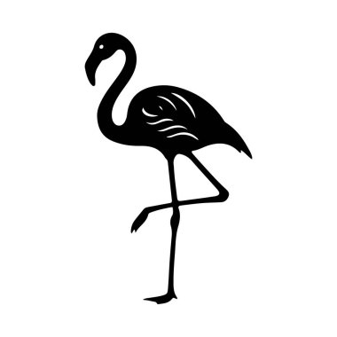Siyah flamingo tek bacak vektör çizimi üzerinde duruyor, düz tasarım.