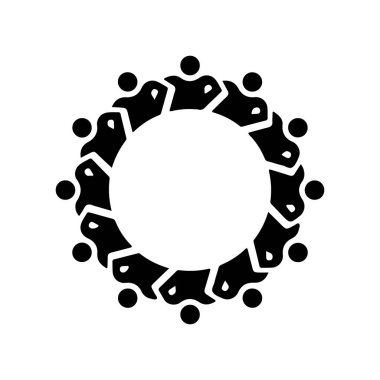 Bir daire vektör illüstrasyonunda, düz tasarım takım çalışması konseptinde duran çeşitli insan grupları