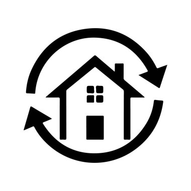 Geri dönüşüm sembolü olan ev vektör çizimi, düz tasarım
