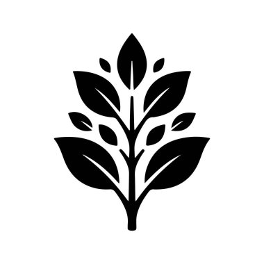 Siyah yapraklı bitki vektörü çizimi, düz tasarım grafiği