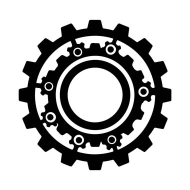 Siyah dişli tekerlek çizimi, düz tasarım, mekanik sembol