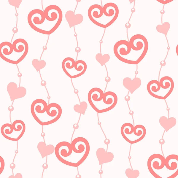 Fondo Rosa Con Diferentes Corazones Cuentas Patrón Sin Costura Vectorial — Vector de stock