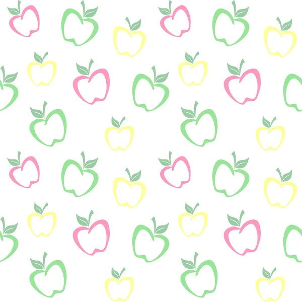 Абстрактные Розовые Желтые Зеленые Яблоки Разных Размеров Листочком Белом Фоне — стоковый вектор