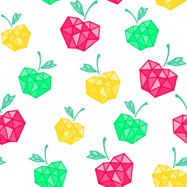 Fruit Polygonal Géométrique Coloré Pommes Rouges Vertes Jaunes Avec Une — Image vectorielle