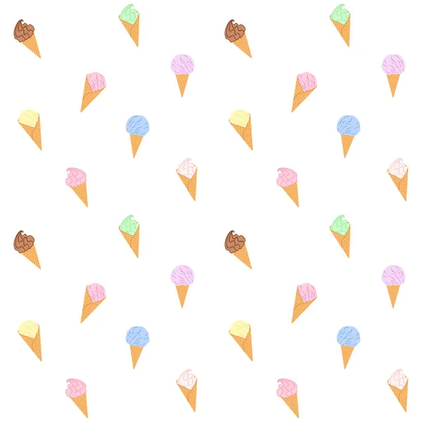 Different Colorful Ice Cream Cone White Background Summer Food Dessert — 스톡 벡터