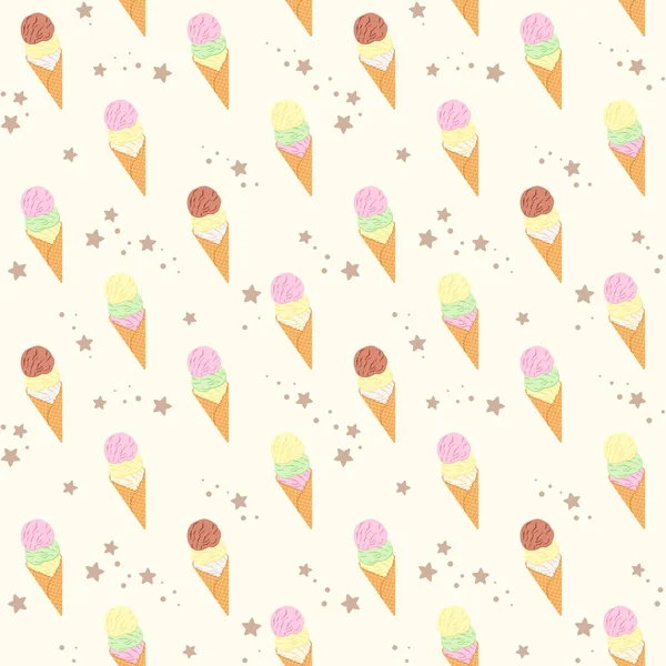 Colorful Ice Cream Cone Beige Background Small Stars Summer Food — 스톡 벡터