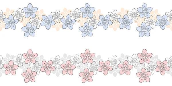 Безшовна Облямівка Весняних Квітів Ятьма Пелюстками Білому Тлі Шаблон Векторного — стоковий вектор
