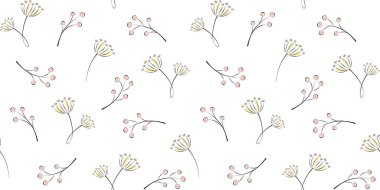 Dal, böğürtlenli dallar ve beyaz arka planda kızıl ötesi ışınlar. Bitki ve çiçeklerin sonsuz dokusu. Ambalaj kağıdı, ambalaj kağıdı, ambalaj kağıdı, kapak, web sitesi duvar kağıdı, tekstil, giysi ve çanta baskısı için vektörsüz desen. Tasarım şablonu