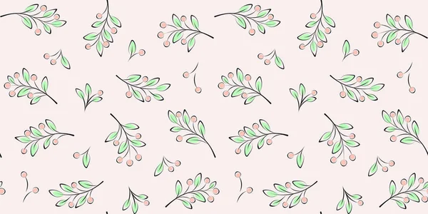 Ramitas Ramas Bayas Con Hojas Sobre Fondo Rosa Planta Verano — Vector de stock