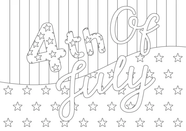 Coloring Page Festive Quote Striped Background Stars 4Th July American — Stock Vector