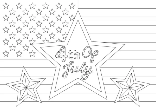 Coloring Page Flag Festive Quote Stars 4Th July American Independence — Stock Vector