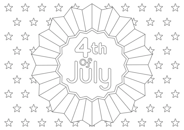 7月4日のアメリカ独立記念日の星付きの背景に装飾やお祝いの言葉でページを着色します 着色本 休日の挨拶カード ポスターやバナーのためのベクトルデザインテンプレート 小さな愛国者のためのエンターテイメントとレクリエーション — ストックベクタ