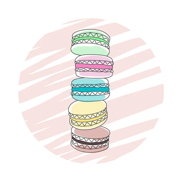 Ícone Rótulo Emblema Logotipo Crachá Com Pilha Macaroons Coloridos Isolados — Vetor de Stock