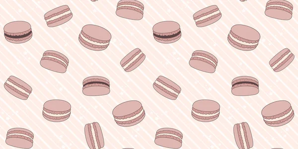 Chocolate Macaroons Pink Striped Background Small Stars Endless Texture French — Vector de stock