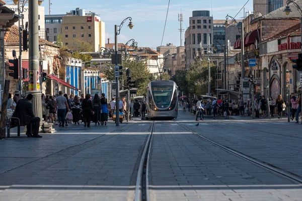 Jerusalem Israele 2020 Tramvia Nel Centro Della Città Trasporto Nuove Foto Stock Royalty Free