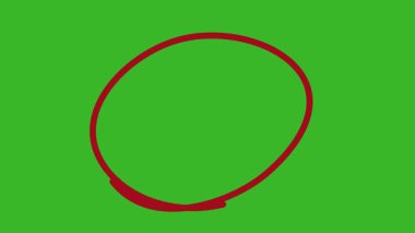 Grunge el çizimi çember yeşil arka planda canlandırıldı, alfa kanallı kırmızı daire işareti.