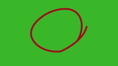 Grunge el çizimi çember yeşil arka planda canlandırıldı, alfa kanallı kırmızı daire işareti.