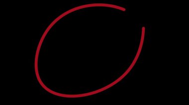 Siyah ekranda çember işareti canlandırmayı vurguluyor. animasyon kırmızı daire çizimi. Siyah arkaplanlı daire işareti. kırmızı daire çizgi animasyonu.
