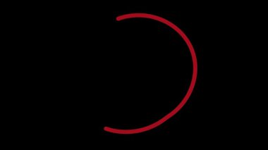 Siyah ekranda çember işareti canlandırmayı vurguluyor. animasyon kırmızı daire çizimi. Siyah arkaplanlı daire işareti. kırmızı daire çizgi animasyonu.