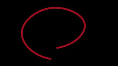 Siyah ekranda çember işareti canlandırmayı vurguluyor. animasyon kırmızı daire çizimi. Siyah arkaplanlı daire işareti. kırmızı daire çizgi animasyonu.