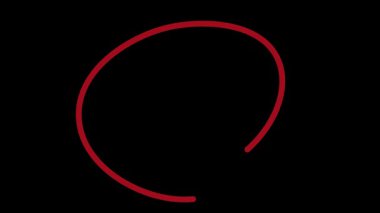 Siyah ekranda çember işareti canlandırmayı vurguluyor. animasyon kırmızı daire çizimi. Siyah arkaplanlı daire işareti. kırmızı daire çizgi animasyonu.