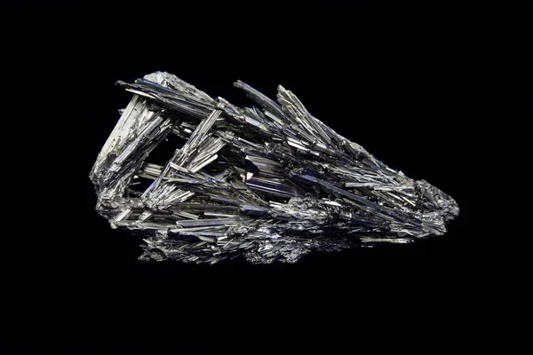 Stibnite Specimen China 174 Grams Slender Prismatic Crystals Reflective Gray — Stock Photo, Image