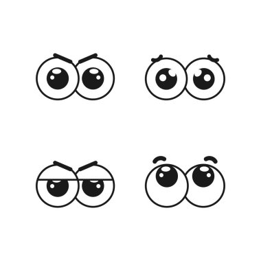 Çizgi film Gözü Simge Set Vektör Tasarımı.
