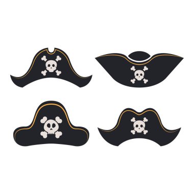 Çizgi film Korsan Şapka Simgesi Vektör Tasarımı.