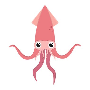 Çizgi film Mürekkep Balığı Simgesi Vektör Tasarımı.