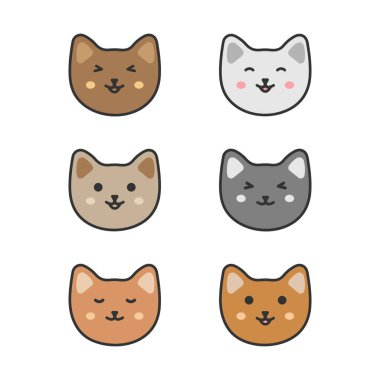 Komik Çizgi film Kedi Emoji ve Duygular Simgesi Vektör Tasarımı.