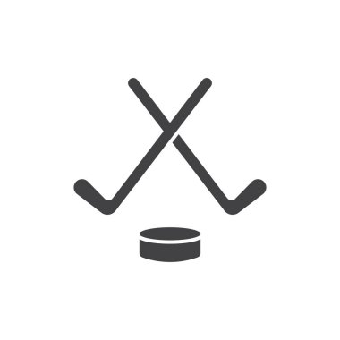 Çapraz Hokey Sopaları ve Puck Satır Simgesi Vektör Tasarımı.